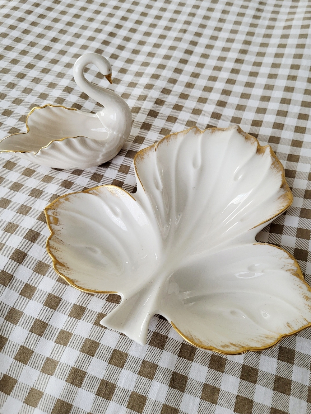 Vintage Lenox Porcelain Maple Leaf-Shaped and Swan Trinket Dishes